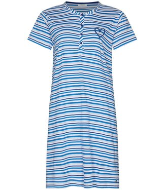 Rebelle stripey short sleeve organic cotton nightdress with buttons true blue