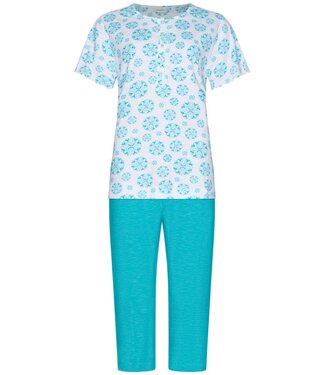 Pastunette katoenen dames pyjama 3/4 korte mouw met 5 knopen Bold Blue Flower
