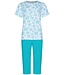 ladies short sleeve cotton 3/4 pyjama with 5 buttons bold blue flower