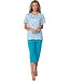 ladies short sleeve cotton 3/4 pyjama with 5 buttons bold blue flower