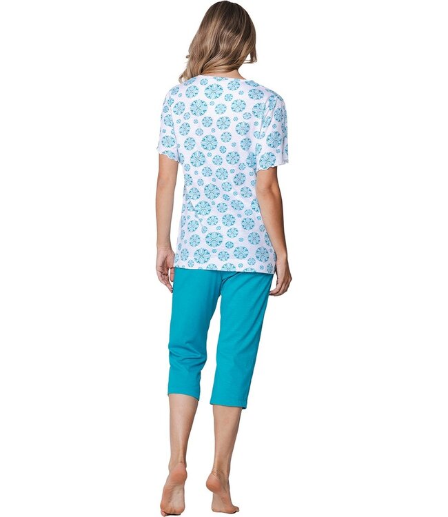 katoenen dames pyjama 3/4 korte mouw met 5 knopen Bold Blue Flower