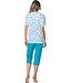 ladies short sleeve cotton 3/4 pyjama with 5 buttons bold blue flower