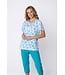 ladies short sleeve cotton 3/4 pyjama with 5 buttons bold blue flower