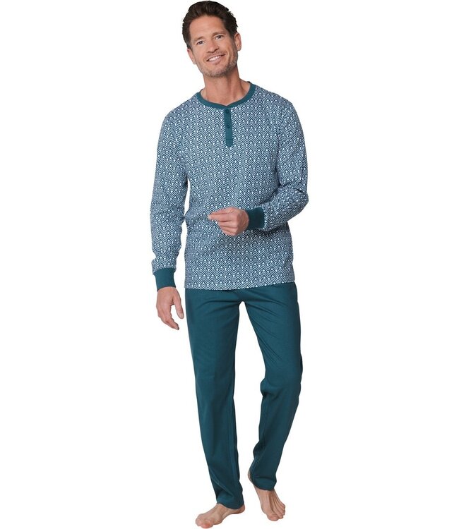 green long sleeve cotton pyjama set with buttons geometric groove