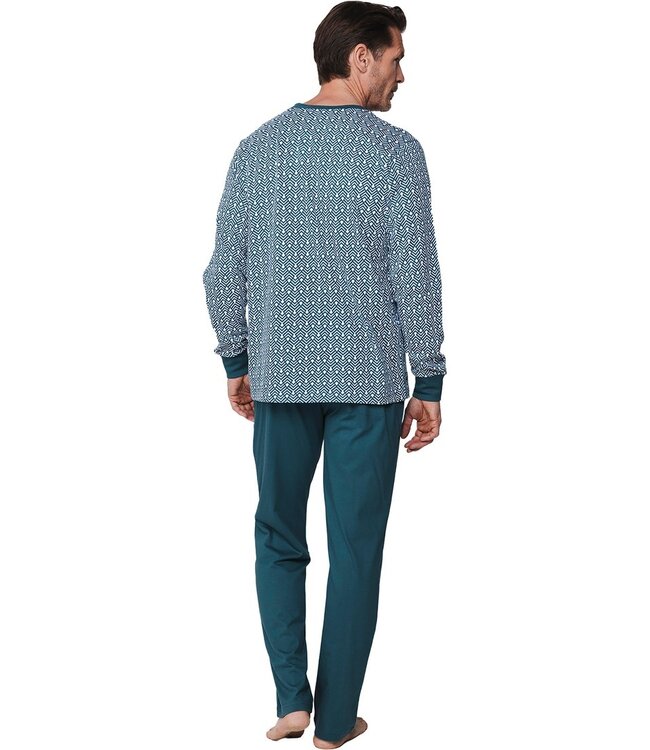 green long sleeve cotton pyjama set with buttons geometric groove