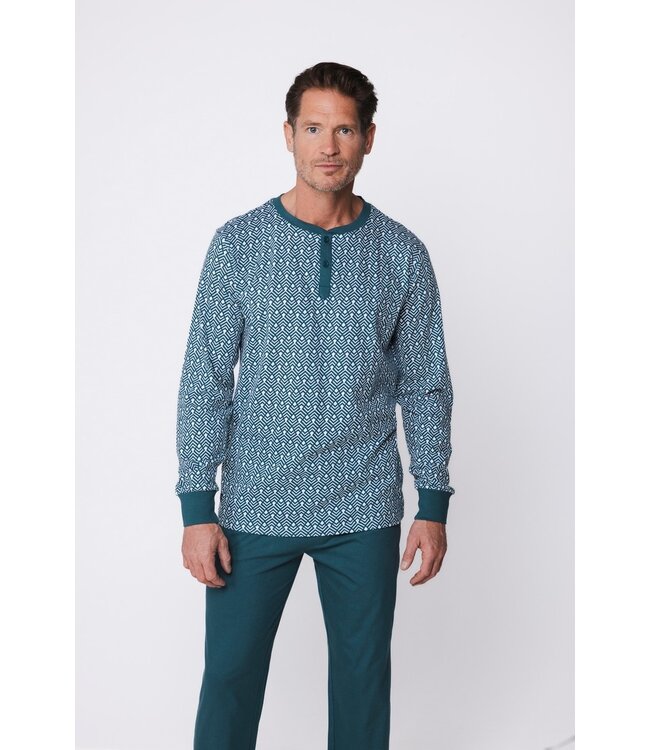 groene katoenen heren pyjama met knopen Geometric Groove