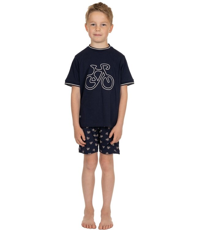 boys blue 100% cotton shorty set with round neck bike race