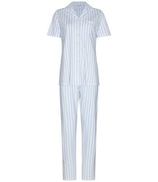 Pastunette ladies short sleeve full button cotton pyjama blue stripes