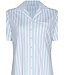 ladies short sleeve full button cotton pyjama blue stripes