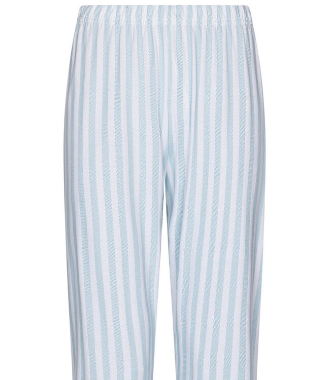 ladies short sleeve full button cotton pyjama blue stripes