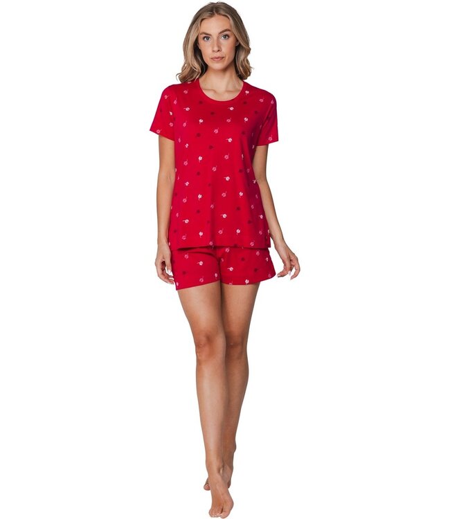 ladies pink short sleeve organic cotton shorty set palm waves