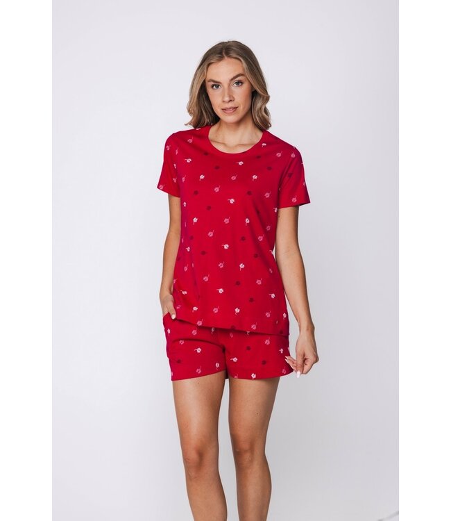 ladies pink short sleeve organic cotton shorty set palm waves