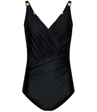 Pastunette Beach black v neck soft cup swimsuit with gold detail beautiful beach