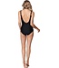 black v neck soft cup swimsuit with gold detail beautiful beach