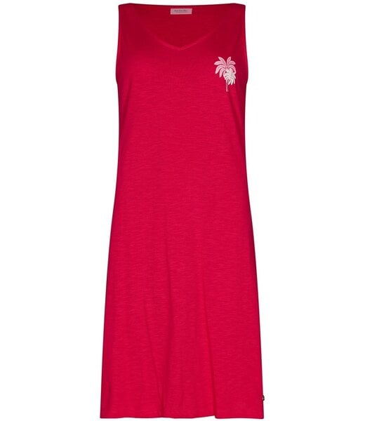 Rebelle framboos roze biologisch katoenen dames mouwloos nachthemd palm waves