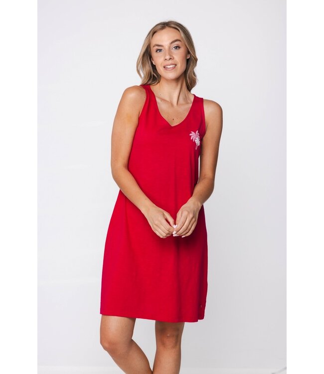 framboos roze biologisch katoenen dames mouwloos nachthemd palm waves