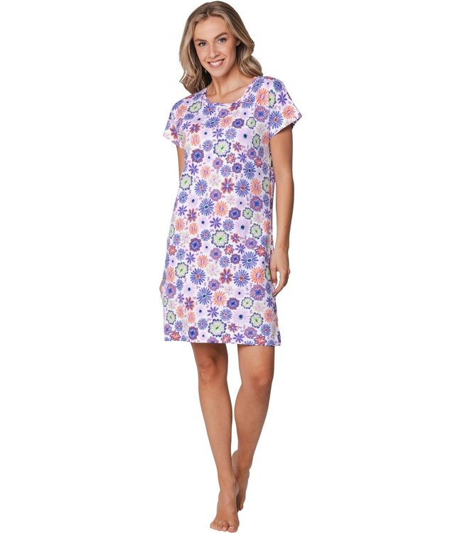 lila biologisch katoenen dames nachthemd korte mouw fabulously flowerly