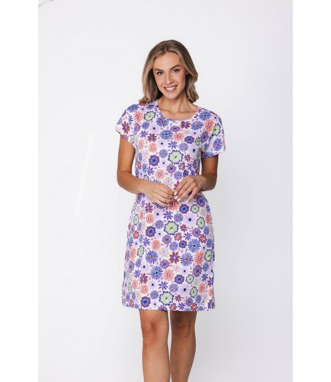 lilac short sleeve organic cotton nightdress fabulously flowerly