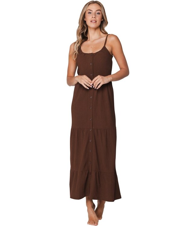 extra lange bruine zomer spaghetti strandjurk paradise beach