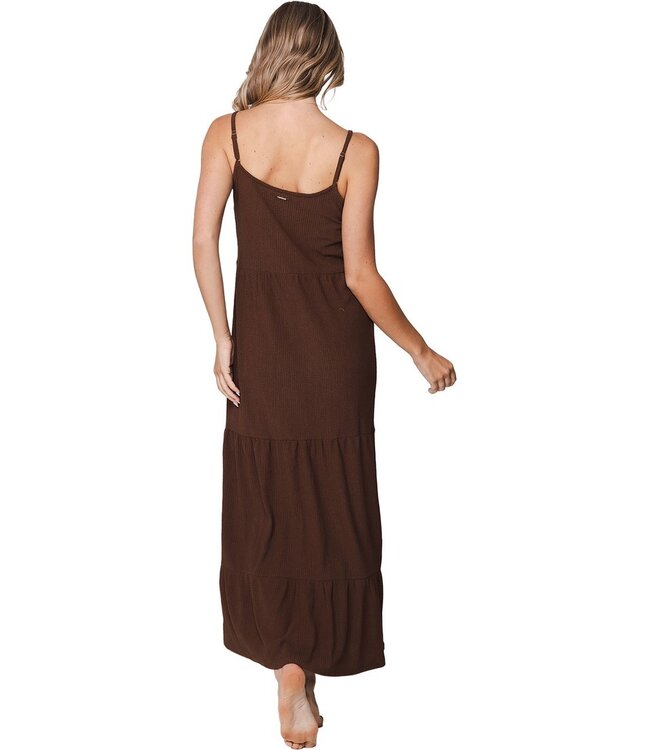 extra lange bruine zomer spaghetti strandjurk paradise beach