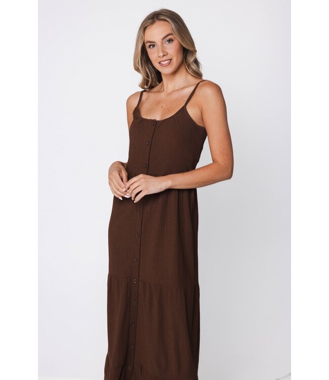 extra lange bruine zomer spaghetti strandjurk paradise beach