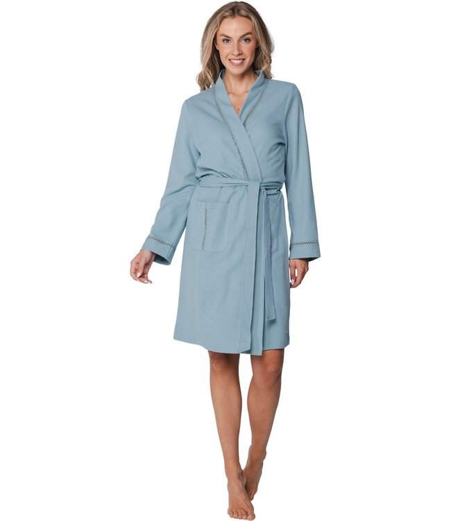 micro-wafel kimono damesochtendjas katoenmix Summer Aqua