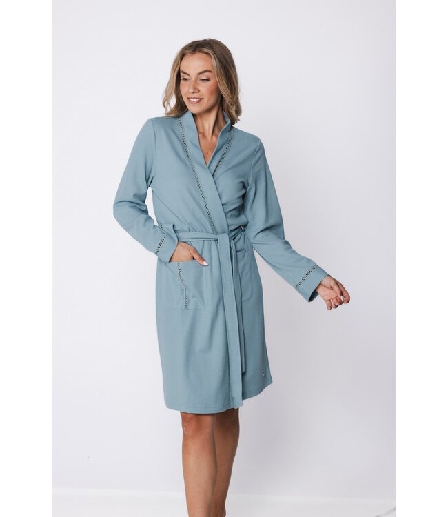 micro-wafel kimono damesochtendjas katoenmix Summer Aqua
