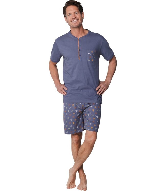 trendy grijze katoenen heren shorty set met knopen Sport It Up