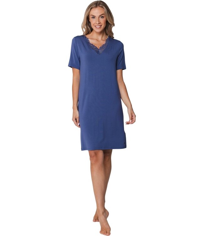 modal-elastaan zomers dames nachthemd met korte mouwen Floral Lace