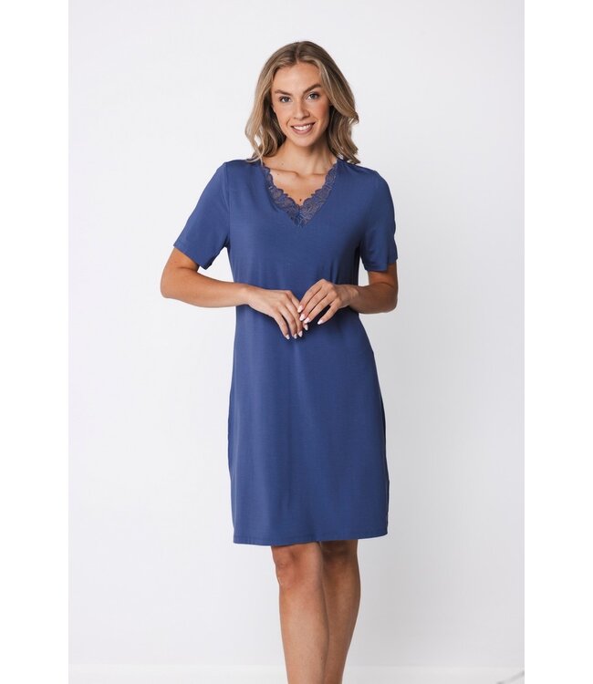 ladies short sleeve modal-elastane summer nightdress floral lace