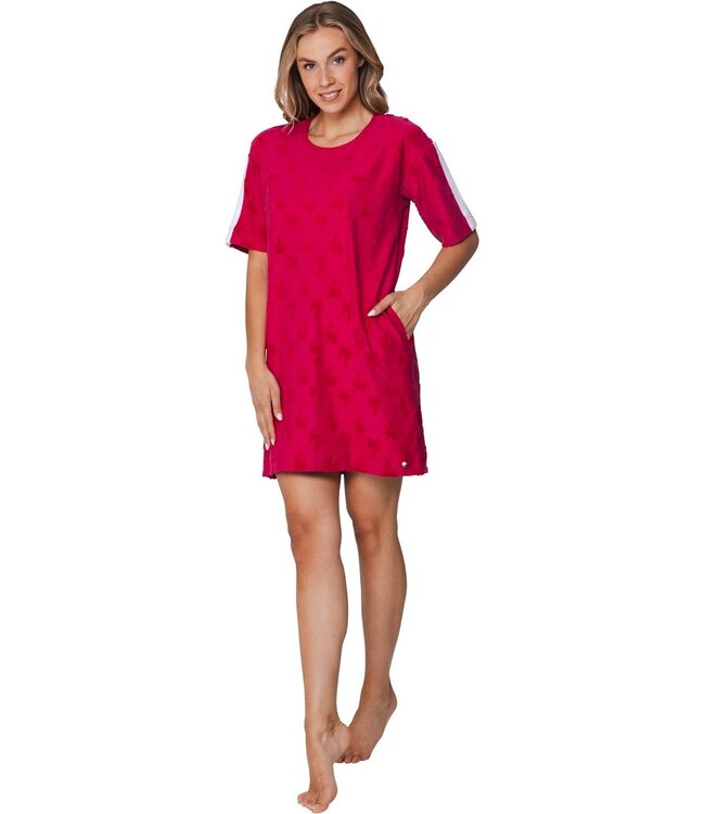 framboos roze embossed badstof strandjurk chic sporty palm