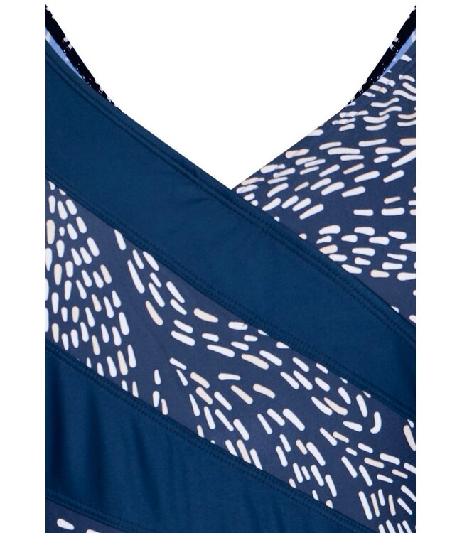 dark blue v neck soft cup powernet swimsuit leafy ocean