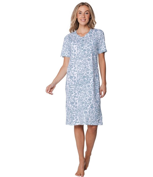 ladies short sleeve organic cotton nightdress with buttons floral art