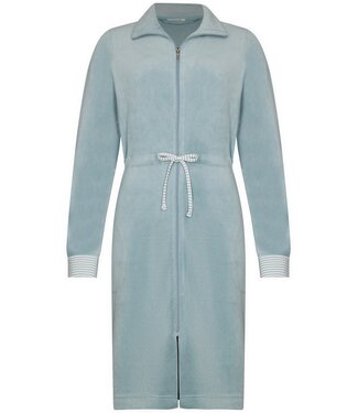 Pastunette ladies pale blue velvet morninggown with zip velvet blue stripes
