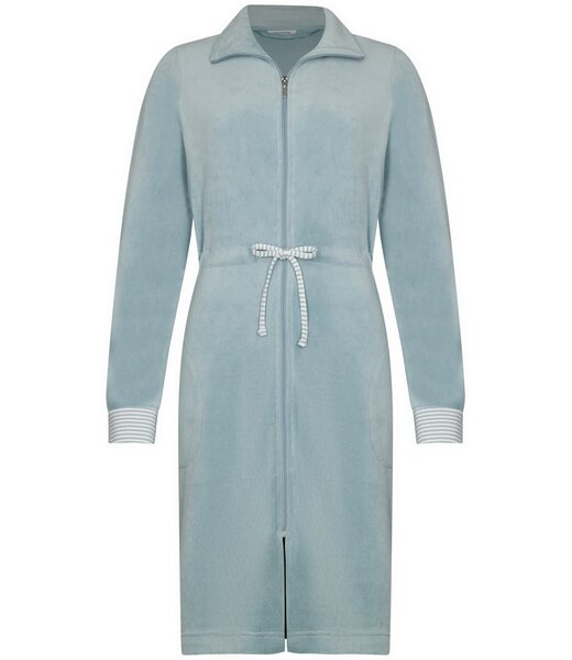 Pastunette lichtblauwe velvet dames ochtendjas met rits Velvet Blue Stripes