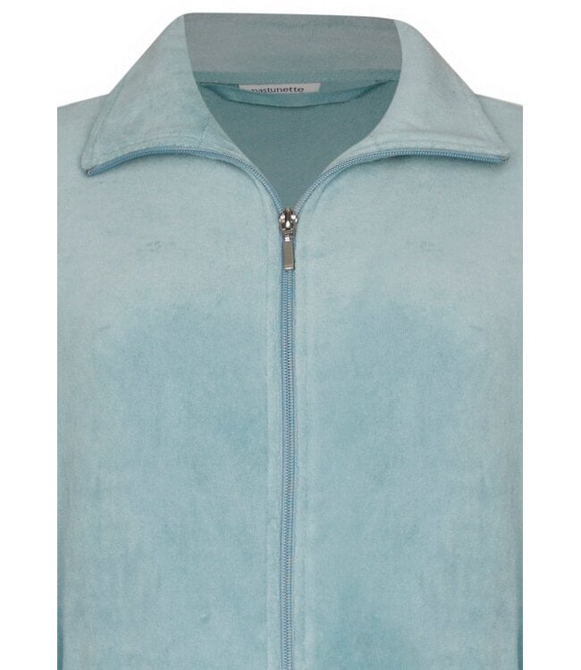 lichtblauwe velvet dames ochtendjas met rits Velvet Blue Stripes