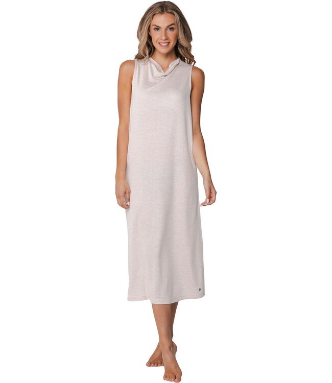 ladies extra long sleeveless home dress with cowl neck soft comfort