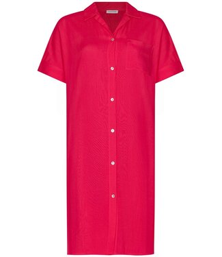 Pastunette Beach fuschia pink short sleeve full button woven beach shirt sunny day