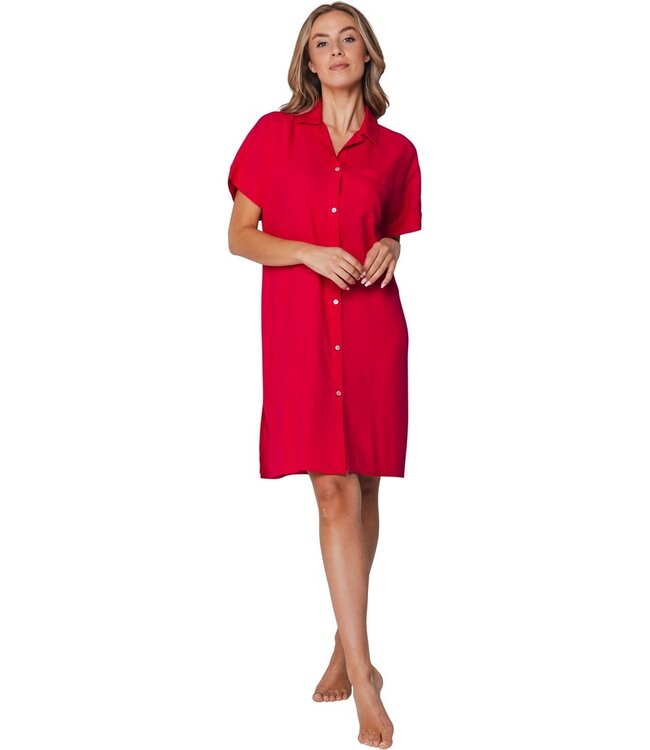 Fuchsia roze strandshirt met korte mouwen en knoopsluiting Sunny Day