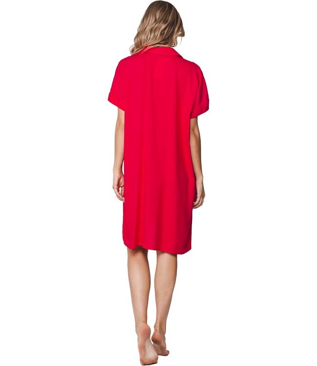 Fuchsia roze strandshirt met korte mouwen en knoopsluiting Sunny Day