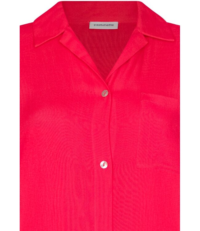 fuschia pink short sleeve full button woven beach shirt sunny day