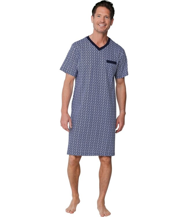 men's blue short sleeve 'v' neck cotton nightdress chain link