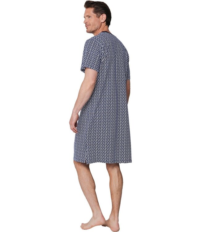 blauw katoenen heren nachthemd v-hals Chain Link