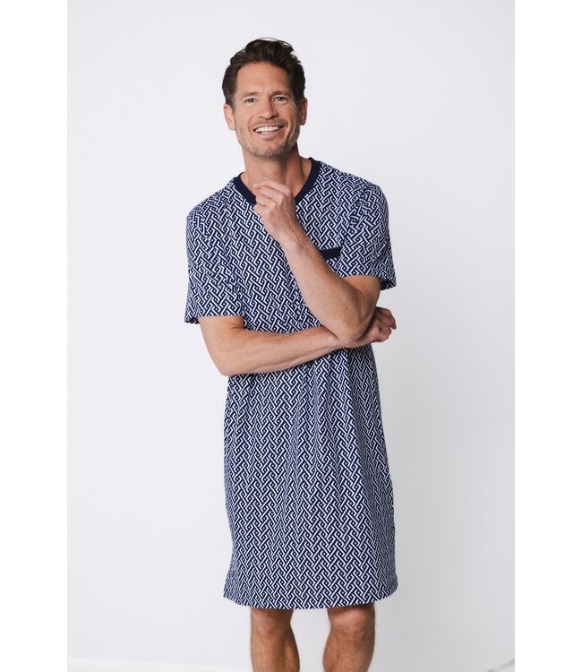 men's blue short sleeve 'v' neck cotton nightdress chain link