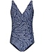 dark blue soft cup v neck powernet swimsuit with tie leafy ocean