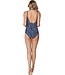 dark blue soft cup v neck powernet swimsuit with tie leafy ocean