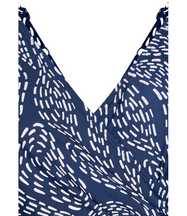 dark blue soft cup v neck powernet swimsuit with tie leafy ocean