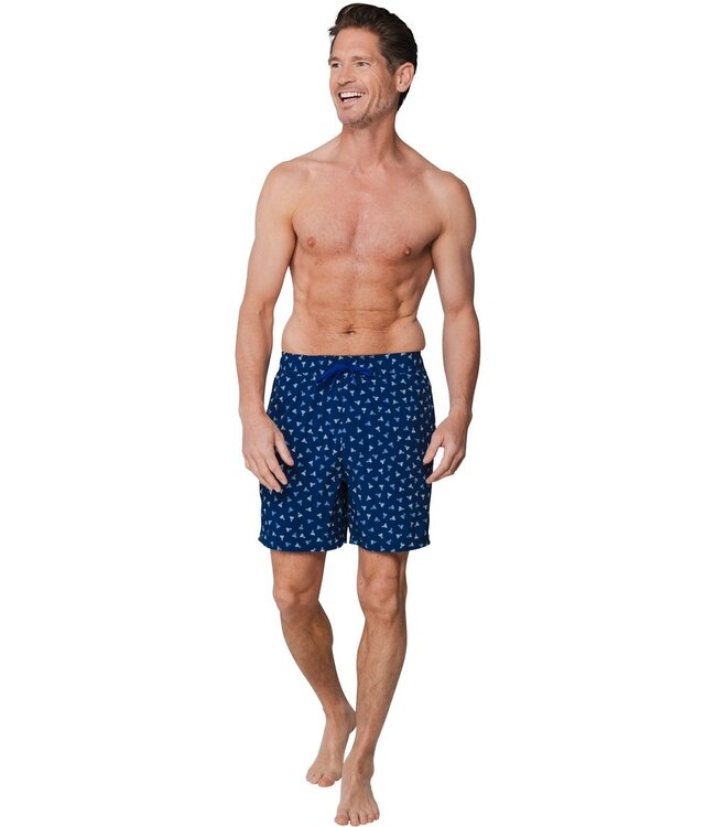trendy blue swim shorts with elasticated tie-waist sporty swim