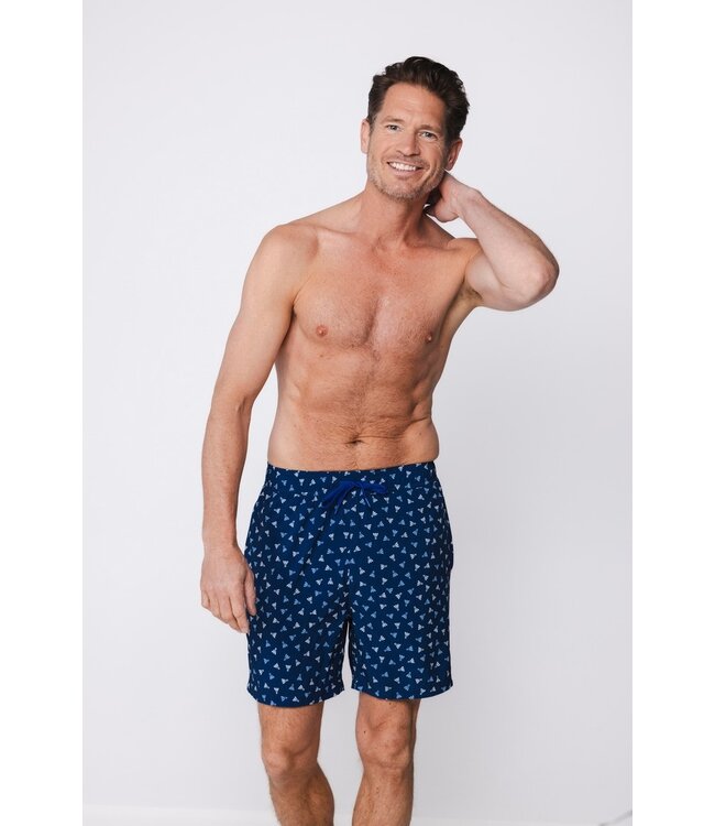 blauwe heren zwembroek met sportieve print Sporty Swim