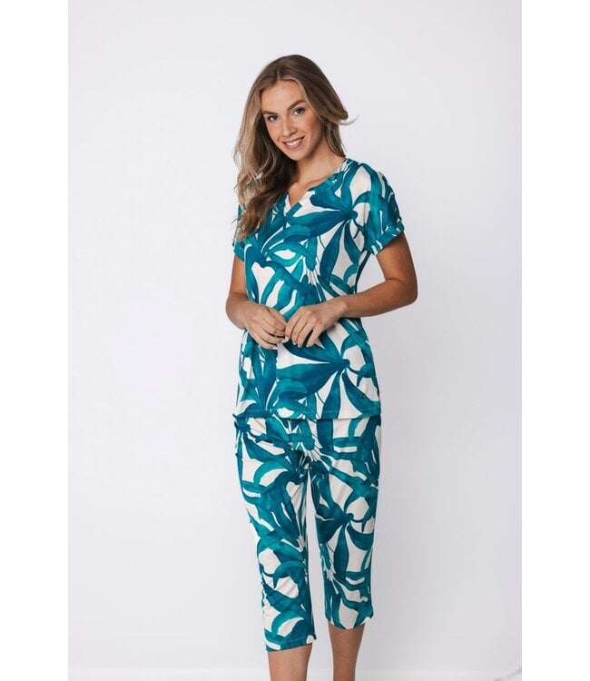 luxe viscose-elastaan dames pyjama korte mouw Sky Blue Dreams